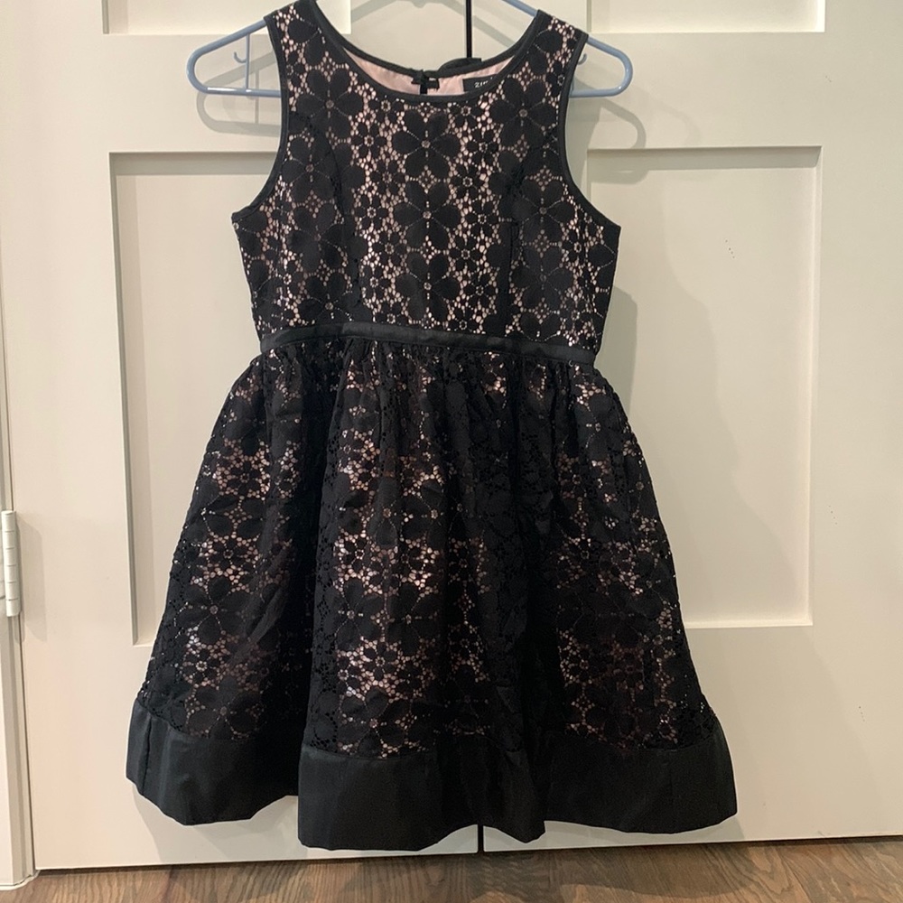 Zunie girl formal dress size 12 black eyelet with pink silk lining